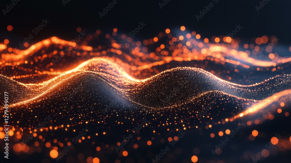 Poster digital horizon: glowing waves of data flow across a dark expanse, representing the vastness and pot