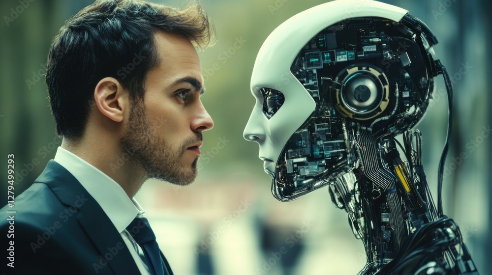 Poster man vs ai: the concept of humanity's confrontation with artificial intelligence