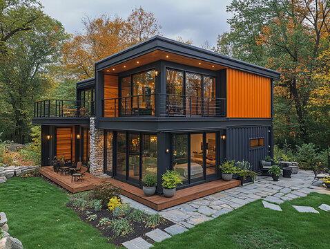 Luxurious Modern Family Home Surrounded by Autumnal Beauty and Contemporary Elegance