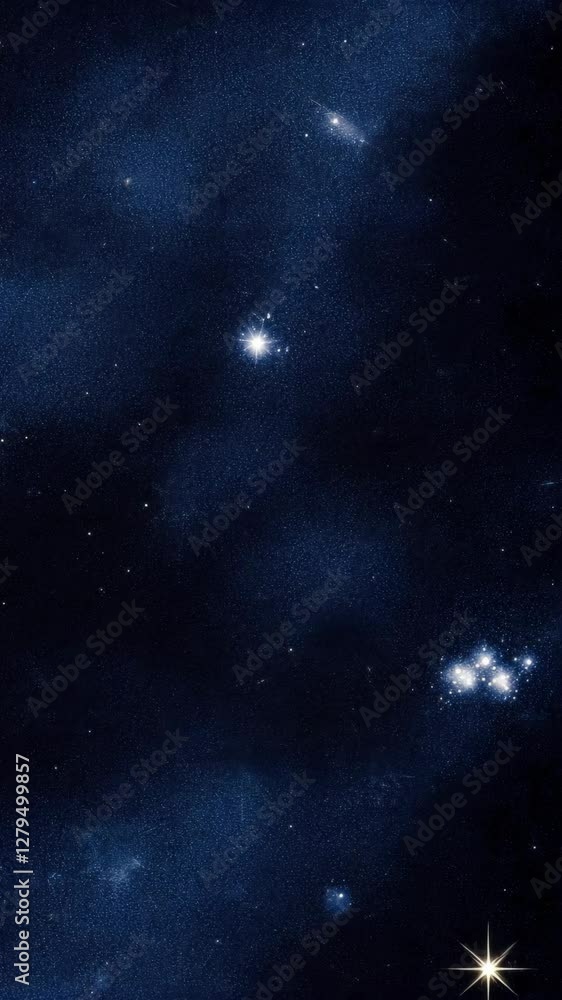 Poster deep space view showcasing a cluster of stars and celestial bodies against a dark backdrop of the un