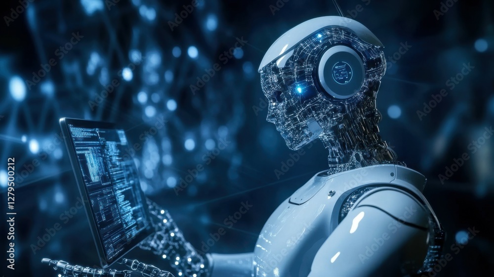 Poster ai technology, artificial intelligence. man using technology smart robot ai, artificial intelligence