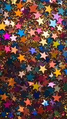 Colorful stars glitter sparkling on a dark background for design