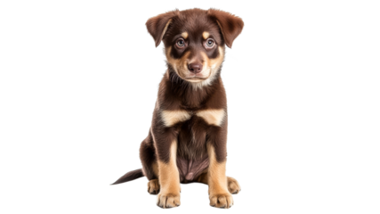 Cute brown puppy sitting on a white background