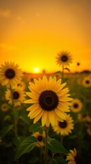 Obraz premium Beautiful Sunflower Field at Sunset Perfect for Phone Wallpaper Inspiration