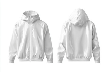White raincoat mockup displaying both front and back views