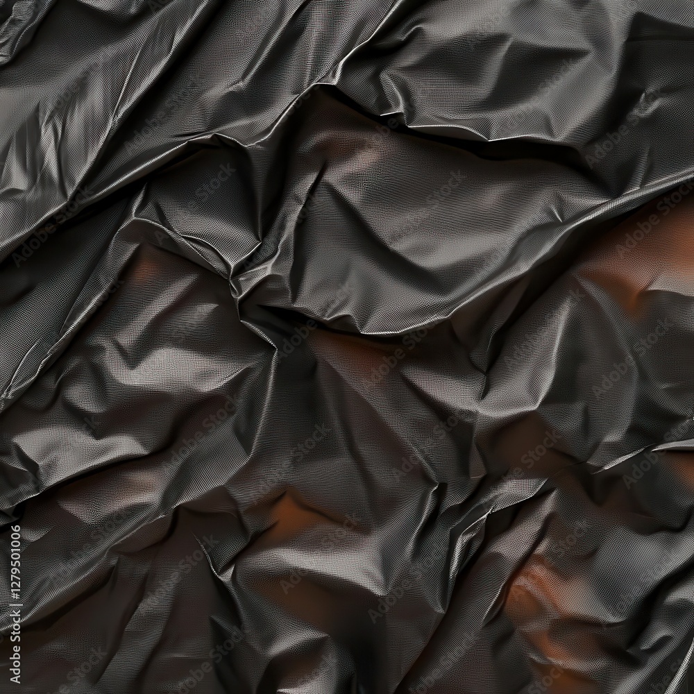 Poster Worn-out plastic sheeting with visible stretch marks and curling edges, forming abstract spaces ideal for branding overlays