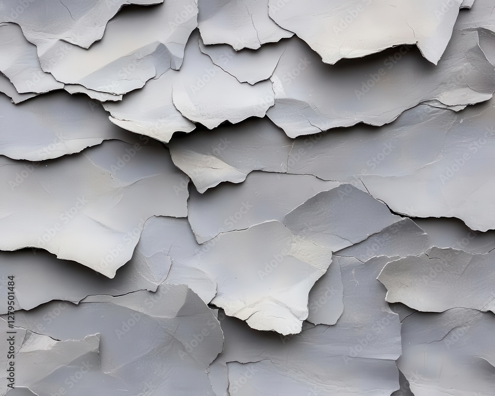 Poster tightly packed layers of thin concrete sheets, each slightly cracked and weathered, creating a textu