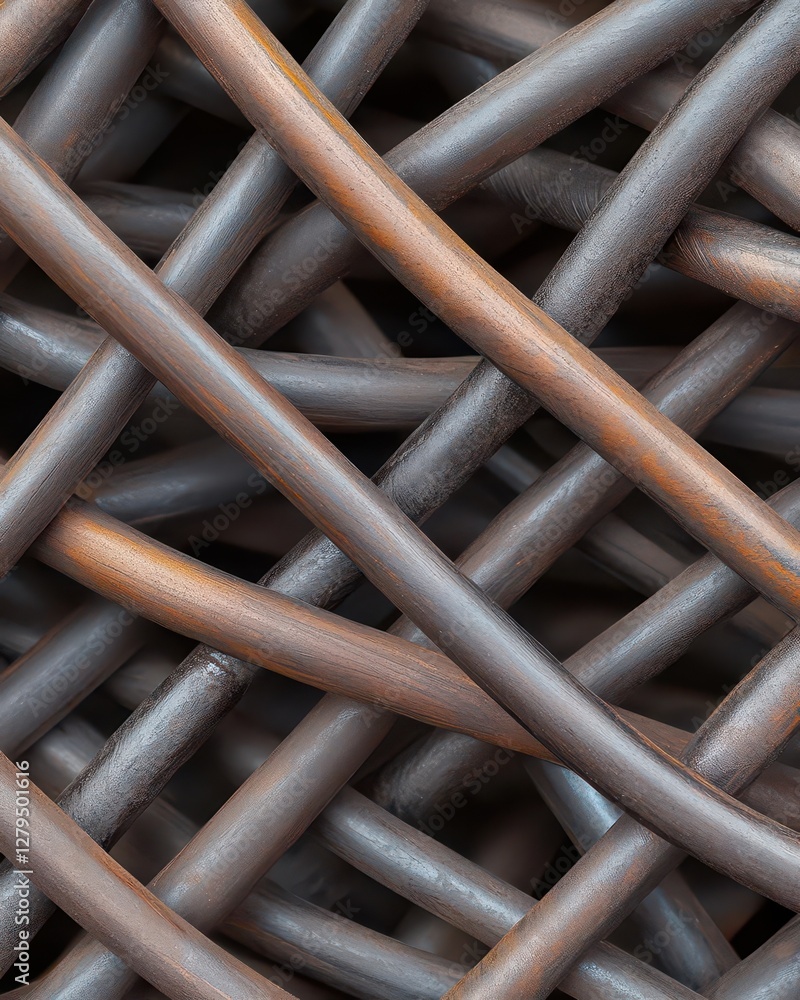 Poster twisted metal rods creating disordered formations, with designated empty spaces for imprints.