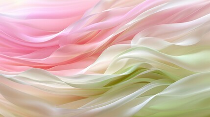 Fototapeta premium A soft, flowing fabric in pastel colors of pink and green, creating a serene and delicate texture, reminiscent of gentle waves or clouds.