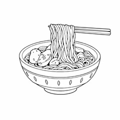 Kazakh Beshbarmak Boiled Meat and Noodles A Hearty and Traditional Meal Black Outline Vector Illustration