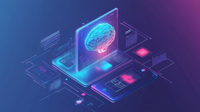 AI Learning and Artificial Intelligence Concept - Icon Graphic Interface showing computer, machine thinking and AI Artificial Intelligence of Digital Robotic Devices. uds