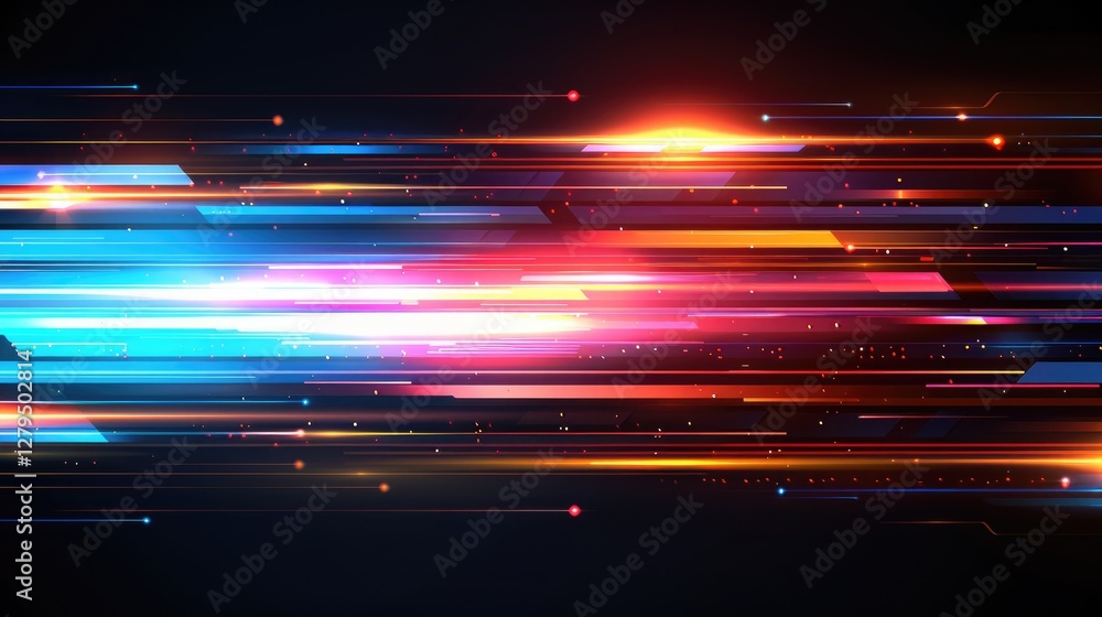 Poster a vibrant abstract image showcasing dynamic streaks of color resembling light trails in a dark backg