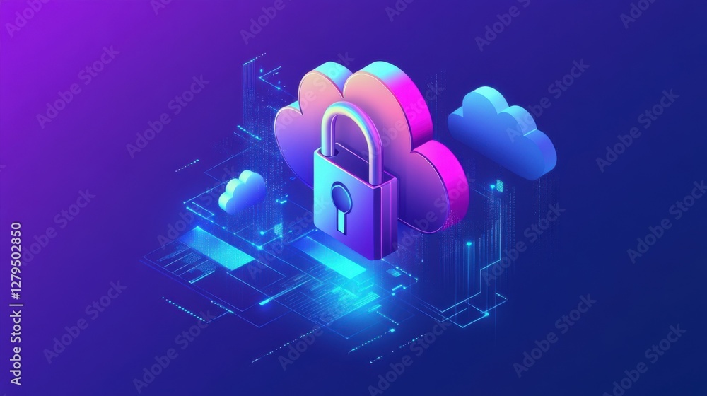 Poster internet and data security, cybersecurity and privacy concepts to protect data. lock icon and intern