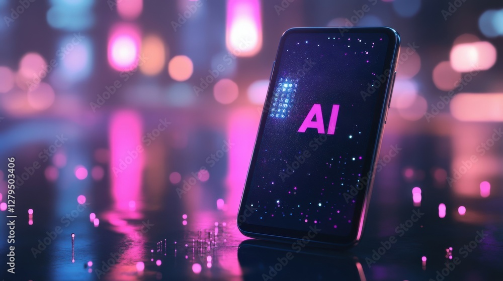Poster mockup 3d of mobile technology with text 