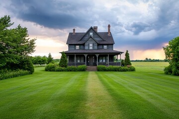 Fototapeta premium Large Traditional Farmhouse with Front Porch and Gabled Roof