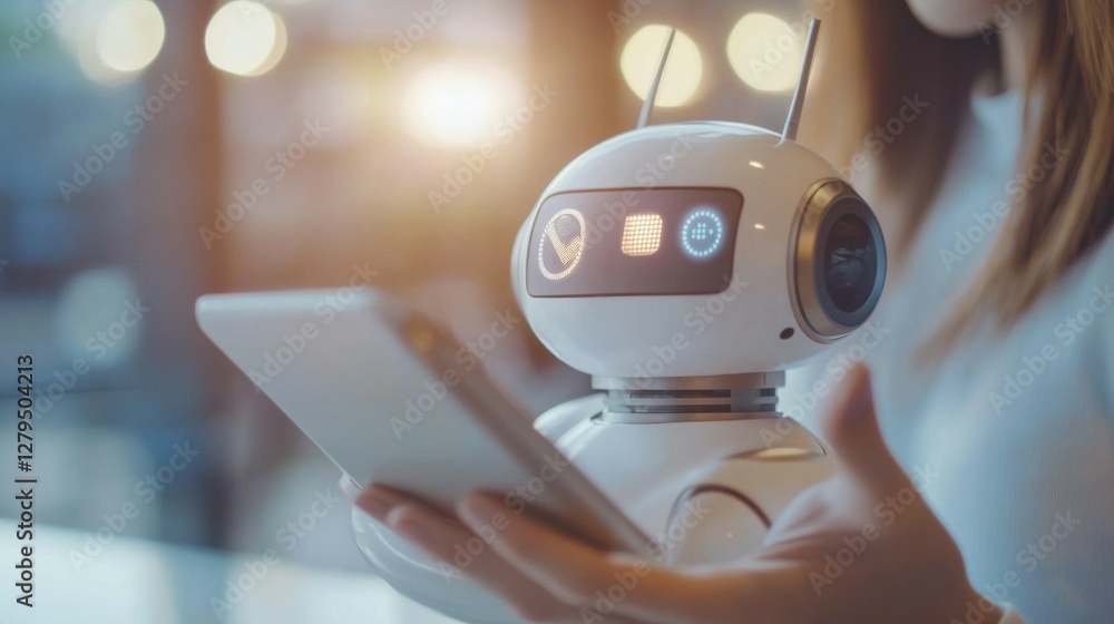 Poster chatbot conversation assistant. person using online customer service with chat bot to get support. a