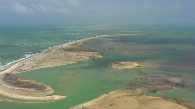 Aerial view of Adam's Bridge. Chain of shoals, between the islands of Mannar, near northwestern Sri Lanka, and Rameswaram, off the southeastern coast of India.