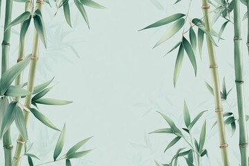 Naklejka premium Realistic bamboo border on mint background