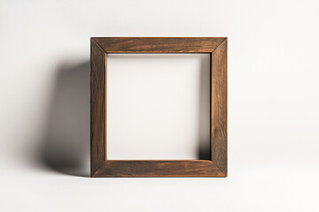 Empty wooden picture frame on white background