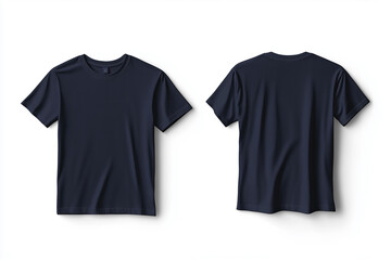 Navy t-shirt in plain design shown in a front and back mockup