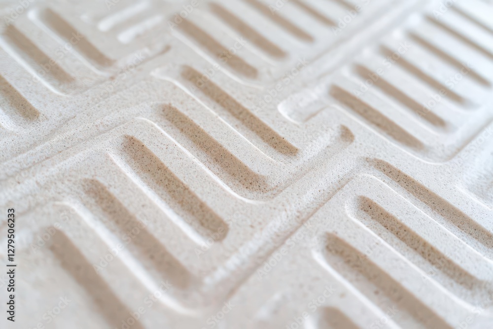 Poster laser-etched stone with subtle engraving forming intricate geometric patterns in relief, and distinc