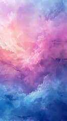 Naklejka premium Dreamy pink and blue clouds swirling in ethereal sky formation create atmospheric abstract background with soft color transitions and mystical mood.