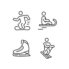 Winter sport icons. Set of 4 winter sports minimal icons. Helmet, Skates, Stick, Sky icon. Design signs for web page, mobile app, and print materials. Vector illustration