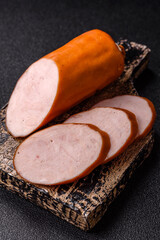 Delicious fresh boiled chicken or pork sausage cut into slices