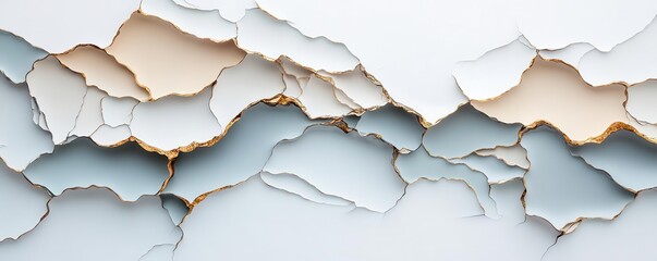 Compressed layers of broken ceramics fused together with metallic resin seams, forming abstract yet balanced branding space.