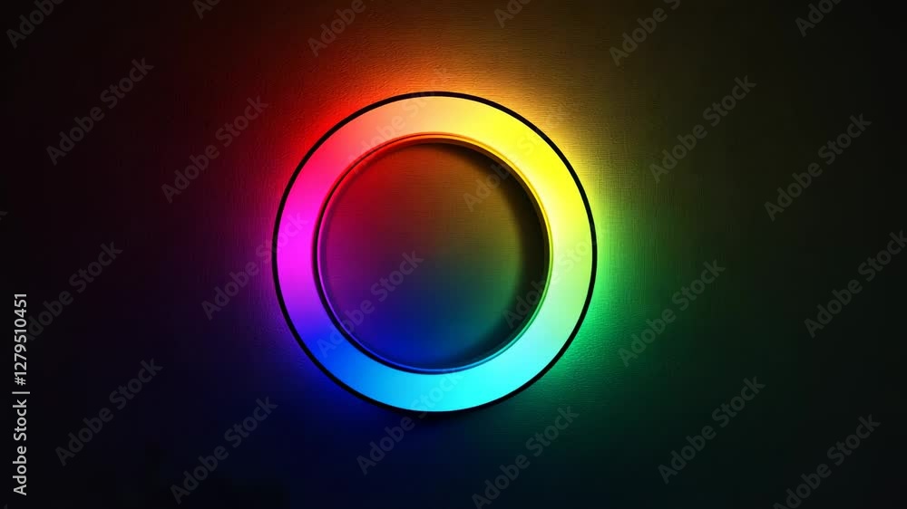 Poster dynamic spectrum, mesmerizing rainbow gradient circle on dark textured backdrop