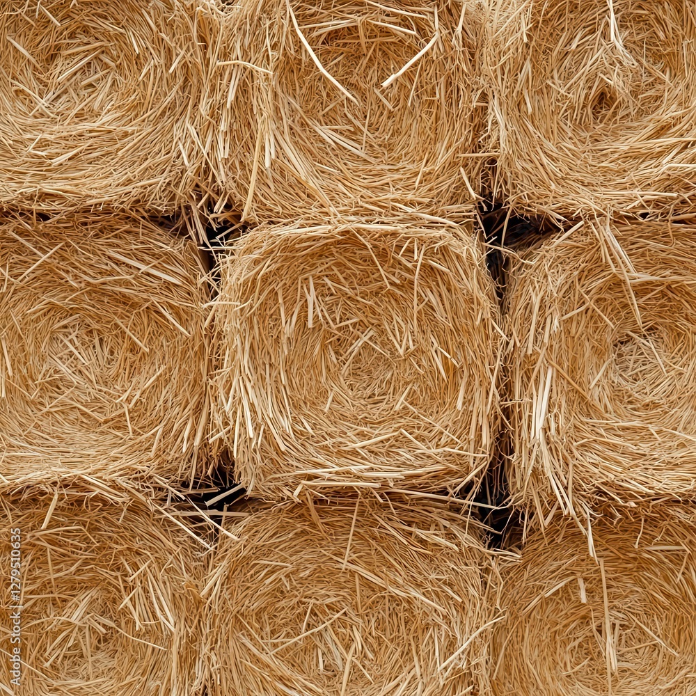 Poster compressed hay bales forming an intricate woven natural pattern, resulting in a rustic texture with 