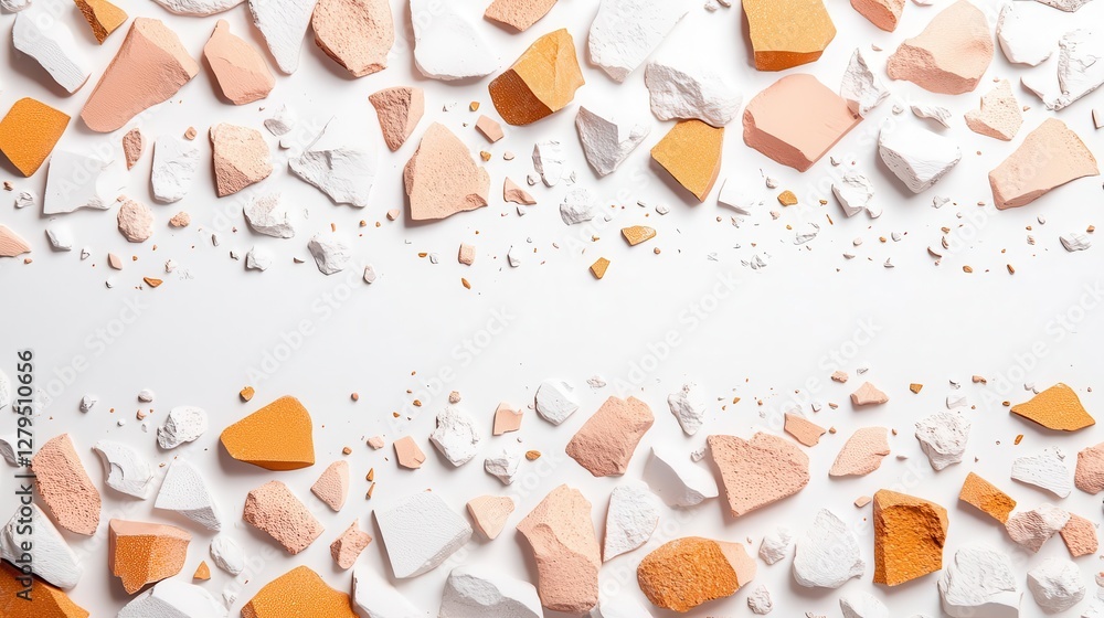 Poster chipped terrazzo surface with exaggerated stone fragments, forming a contemporary 3d texture with su