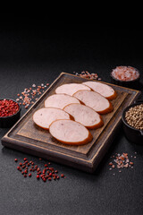 Delicious fresh boiled chicken or pork sausage cut into slices