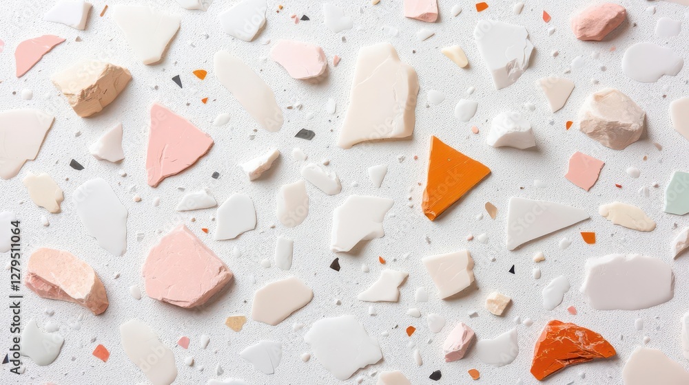 Poster chipped terrazzo surface with exaggerated stone fragments, providing a contemporary 3d effect with d