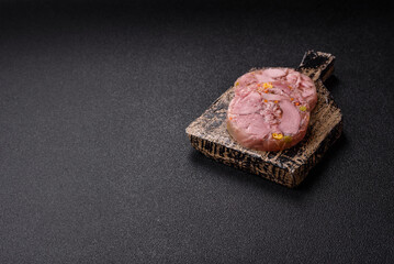 Homemade brawn with salt, spices, herbs and vegetables