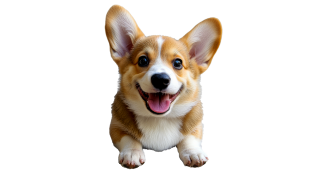 Happy corgi puppy smiling in bright light