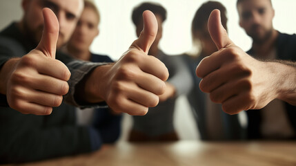 Group Showing Thumbs-Up Gesture Representing Teamwork and Positive Collaboration