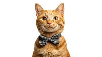 Cat wears a bow tie in a studio setting