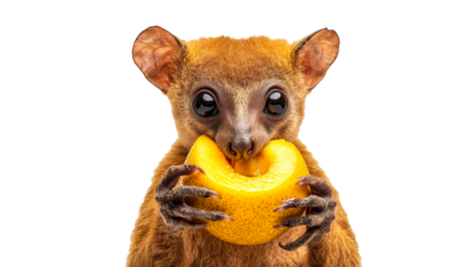 Adorable animal holding a yellow fruit