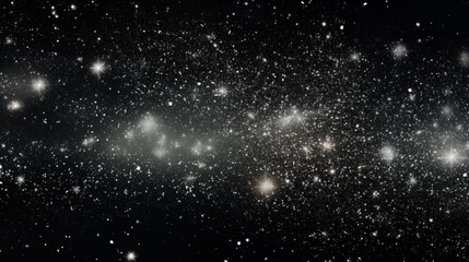 Fototapeta premium Particules scintillantes et brillantes volant sur fond sombre, noir. Lumière blanche, paillettes argentées et flou. Fond pour bannière, conception et création graphique.