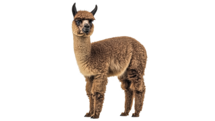 Cute young alpaca standing in a bright setting