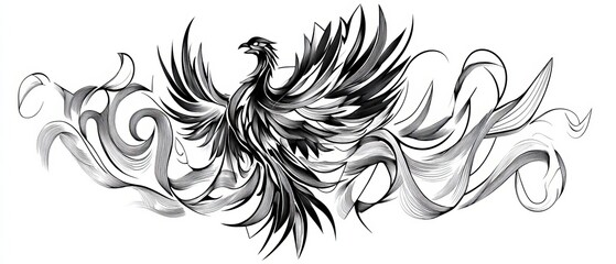 Fototapeta premium Phoenix rising in cubism tattoo on white background