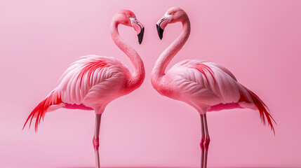 Fototapeta premium Elegant flamingo couple forming a heart shape, perfect for romantic themes, love-inspired designs, and Valentine’s Day visuals