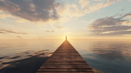 Obraz premium A serene pier with a lighthouse guiding ships to safety