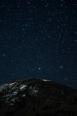 A sky full of stars in front of Mount Kilimanjaro in Tanzania Africa