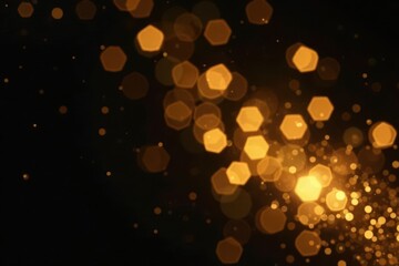 Intense gold bokeh burst, stark black backdrop, light, pattern