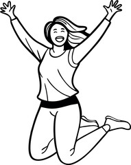 Obraz premium Energetic Woman Leaping. Vector Line Drawing of Joy and Freedom