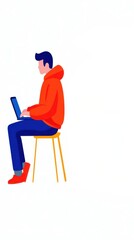 Fototapeta premium Illustration of a person working on a laptop at home.