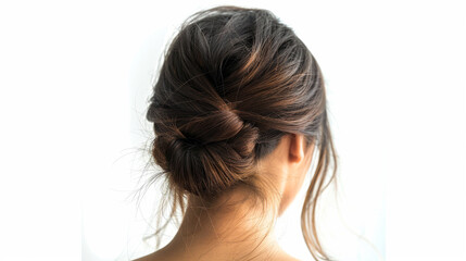 Naklejka premium A model making hair bun on an isolated white background, object focused, png, stock image, hd quality, natural look,