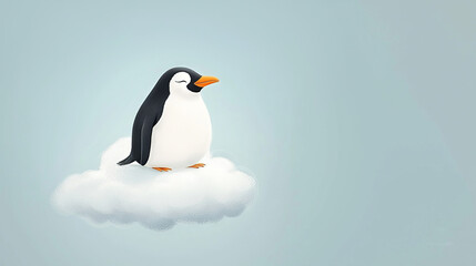 Obraz premium A penguin perched atop a cloud amidst a blue sky